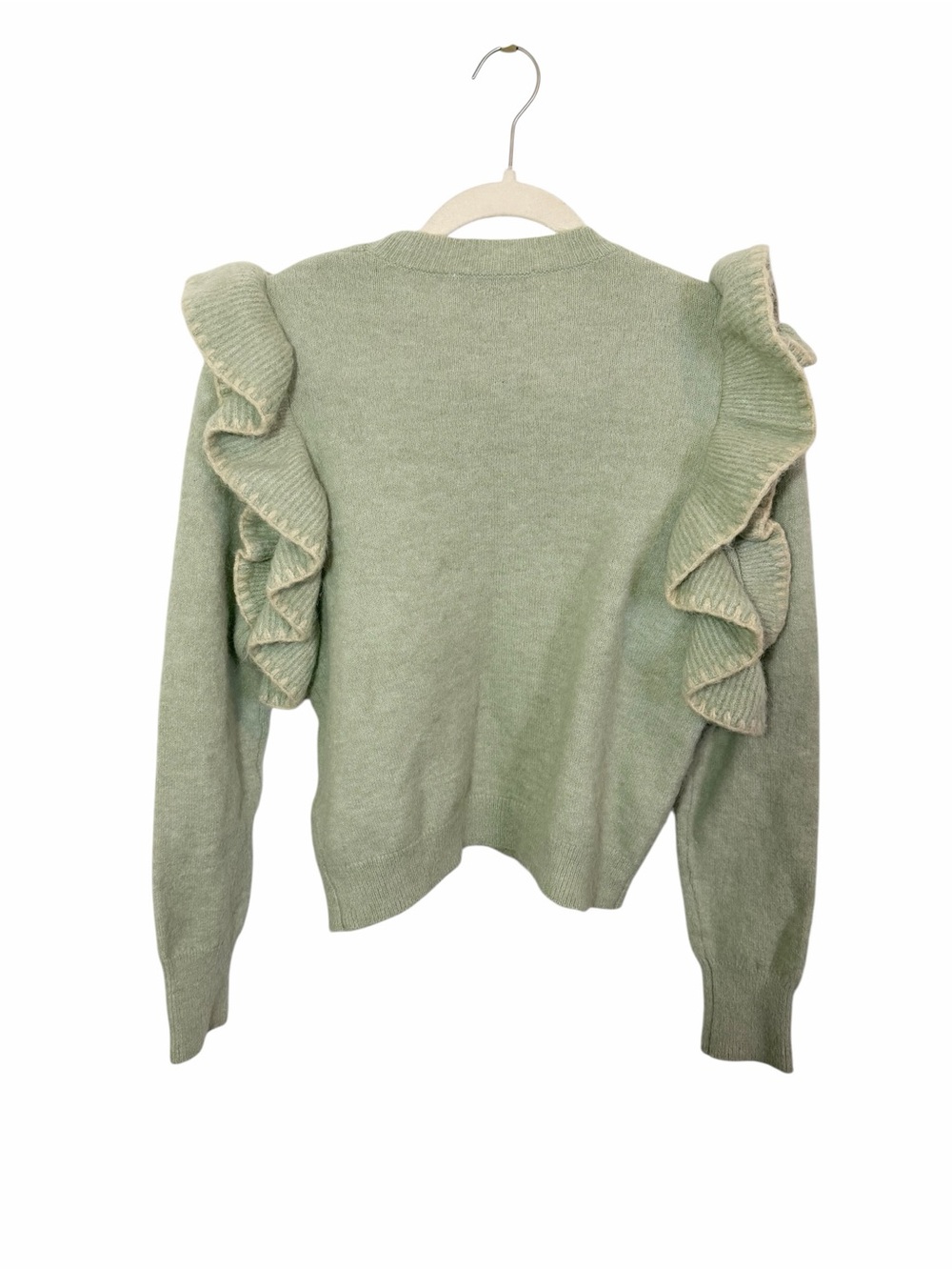 Zara Knit Ruffle Shoulder Sweater Womens S Sage Green Cottagecore Romantic - Picture 2 of 5